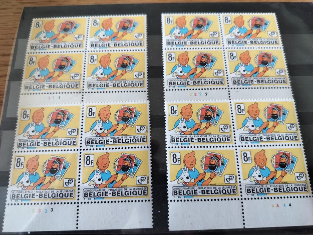 Kuifje jeugdfilatelie 1979 vier blokken van 4 met 4 plaatnr, Postzegels en Munten, Postzegels | Europa | UK, Verzenden