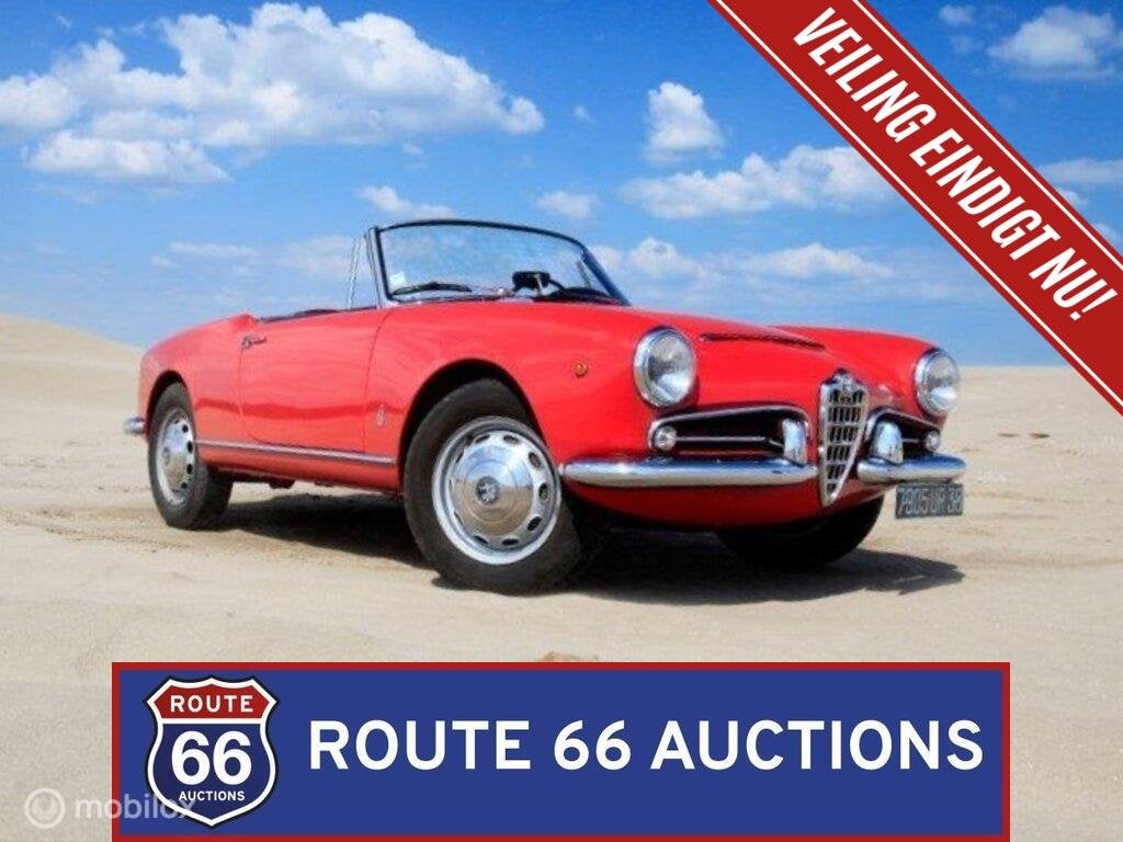 Alfa Romeo Giulia Spider 1600 | 1964 | Route 66 Auctions, Auto's, Oldtimers, Zwart, Bedrijf, Handgeschakeld, Overige carrosserie
