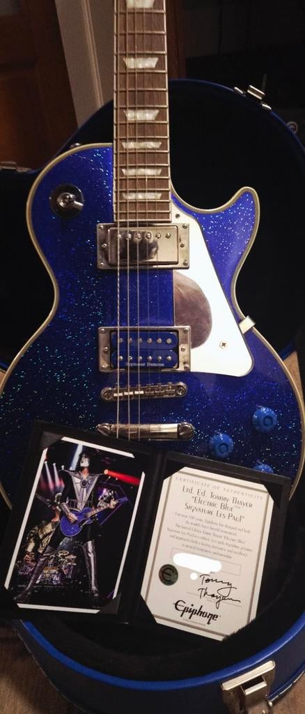 Epiphone les paul Electric Blue Tommy Thayer signature, Ophalen, Zo goed als nieuw, Solid body, Epiphone