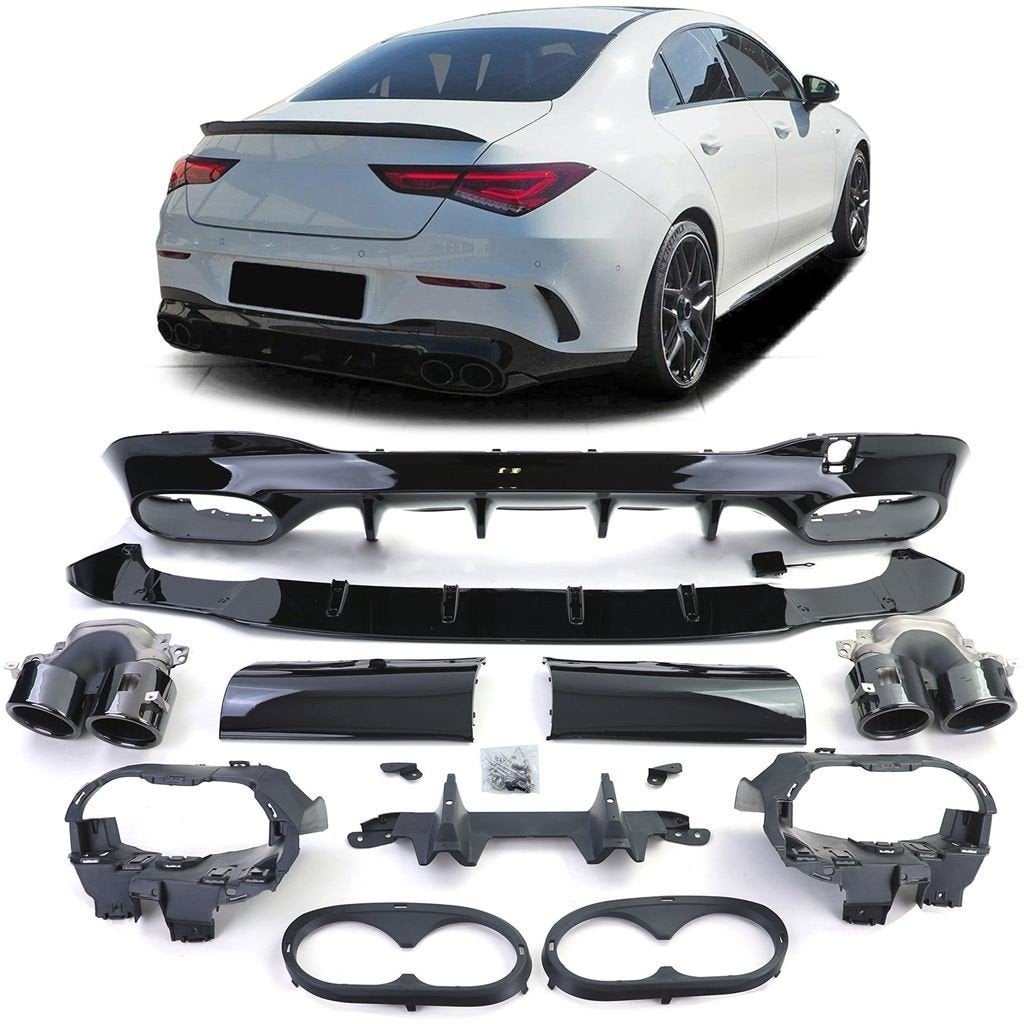 Diffuser Zwart Uitlaat Mercedes CLA C118 AMG Pakket Glans Zw, Verzenden