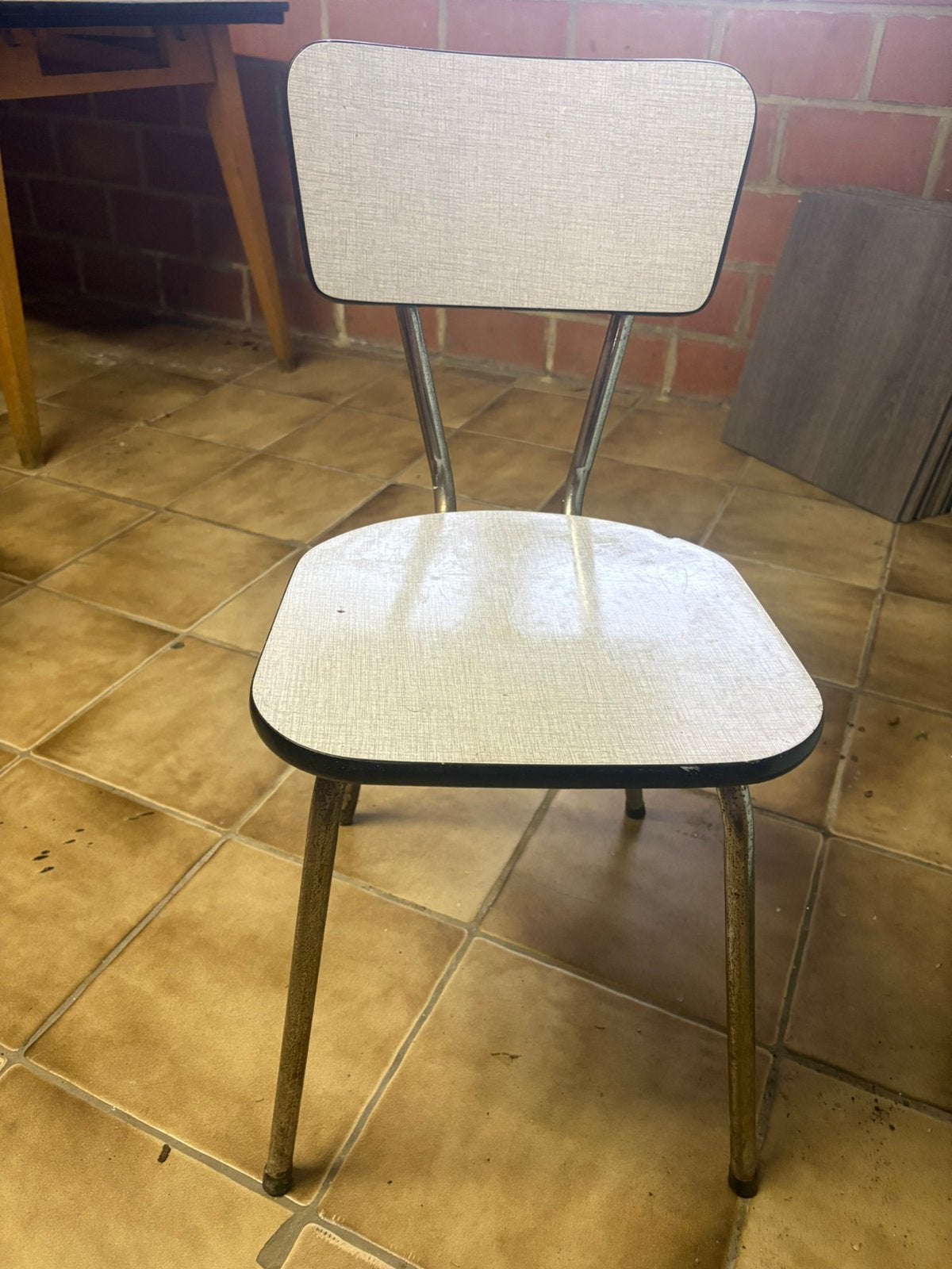 6 retro keukenstoelen, Ophalen, Gebruikt, Metaal, Grijs