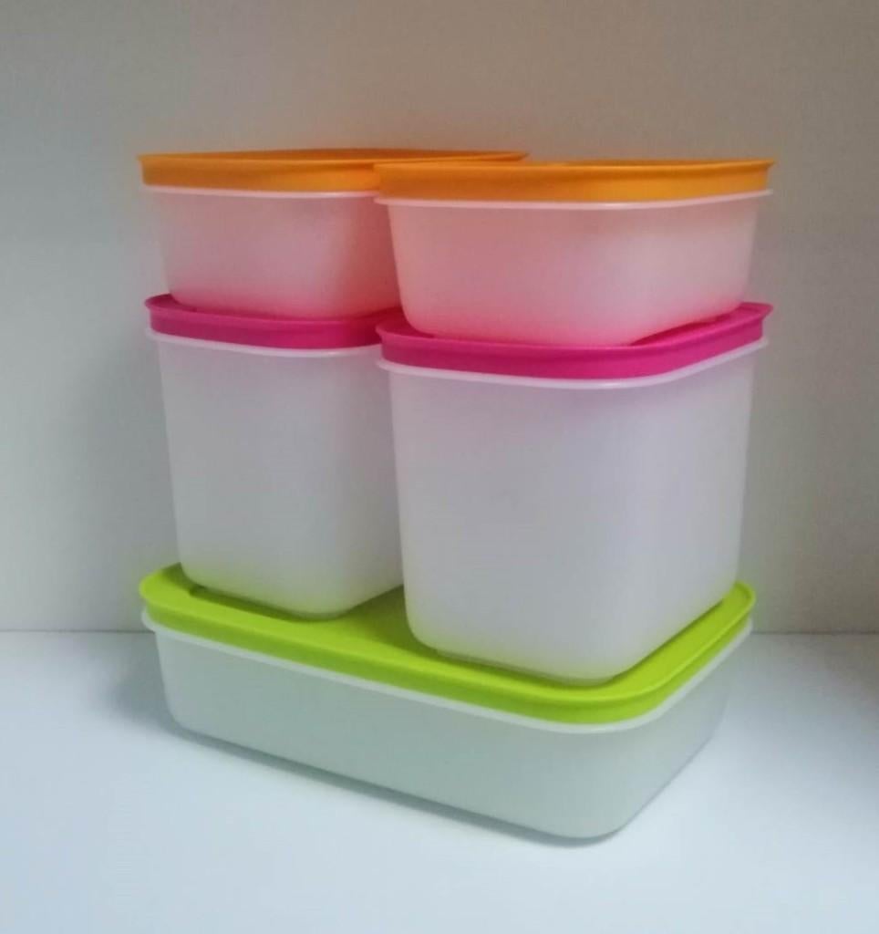 Tupperware™ « Set van 5 Diepvriesdozen - Igloo », Huis en Inrichting, Keuken | Tupperware, Nieuw, Bus of Trommel, Groen, Wit, Oranje