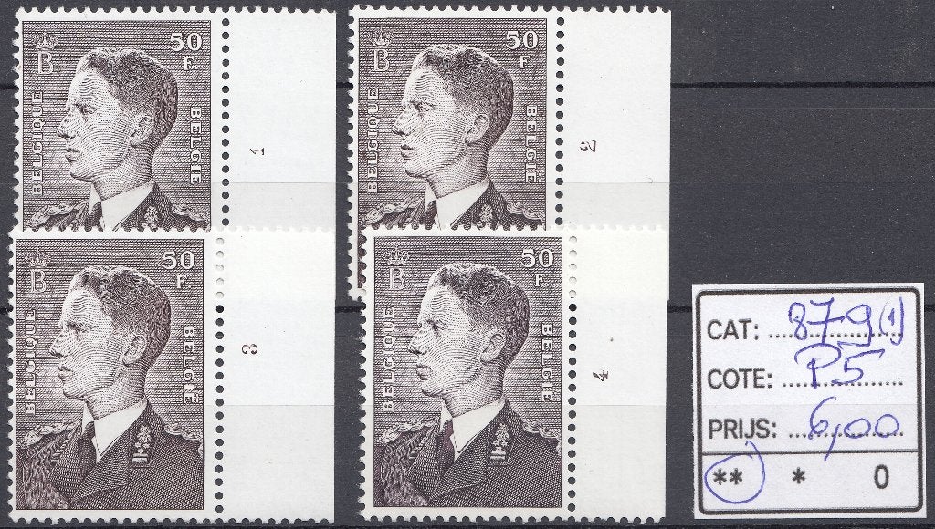 879A-P5 – Pl. 1-2-3-4 ** (Lot 1), Timbres & Monnaies, Enlèvement ou Envoi, Non oblitéré, Gomme originale
