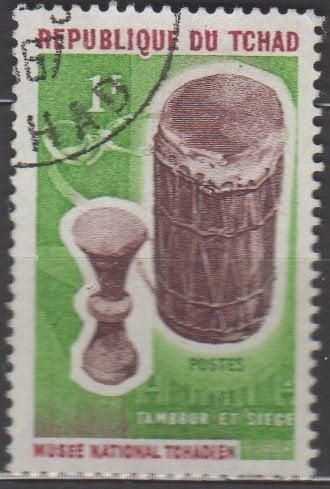 Tchad - Traditioneel drum en krukje -1965, Ophalen of Verzenden, Gestempeld