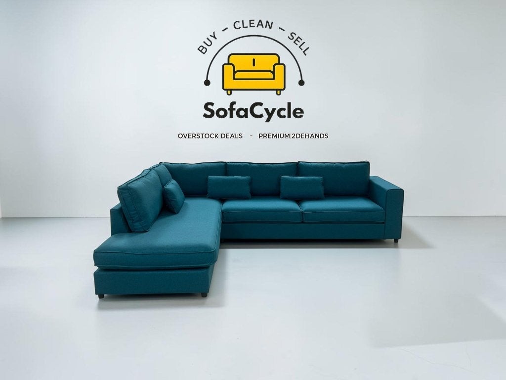 Hoekzetel blauw, afneembare hoezen, hoek links – nieuw, Gebruikt, Stof, Zonnestraat 223-229, 9600 Ronse, België, Info@sofacycle.be