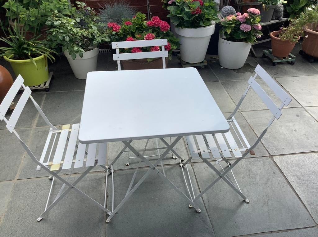 Ensemble de bistrot élégant en métal blanc, Enlèvement, Comme neuf