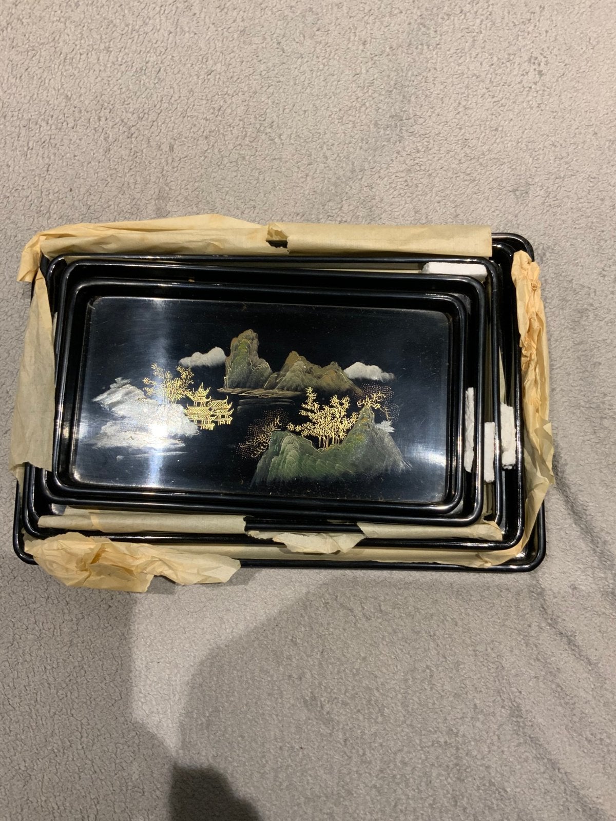 5 antieke Chinese dienbladen, Antiek en Kunst, Ophalen, Overige typen, Zwart, China