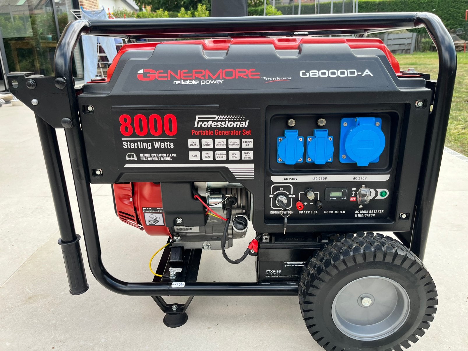 Genermore Generator 8.0kVA G8000D-A met AVR op Benzine, Bricolage & Construction, Générateurs, 5 à 10 kVA, Démarrage électrique