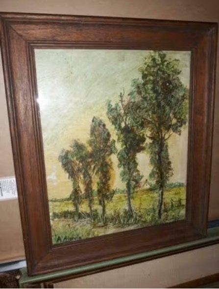 aquarelle paysage de ronse signe andree algrain, Antiquités & Art, Enlèvement ou Envoi, Aquarelle, Paysage
