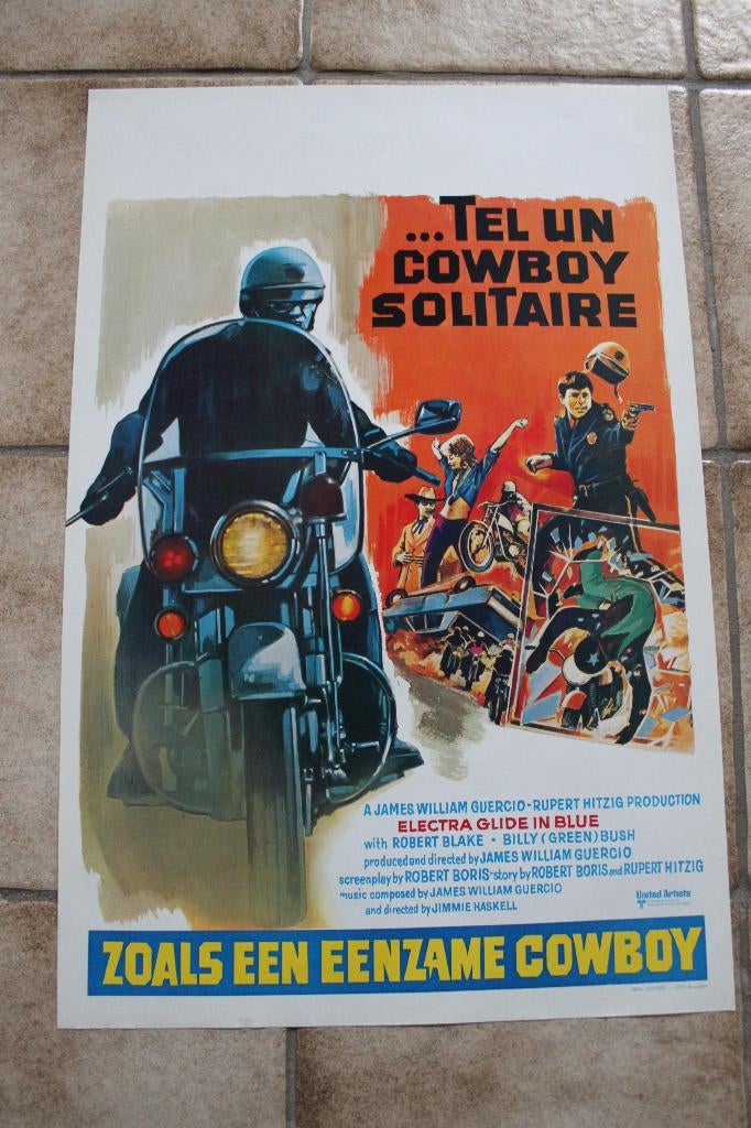 filmaffiche Electra Glide In Blue 1973 filmposter, Verzamelen, Rechthoekig Staand, Ophalen of Verzenden, Zo goed als nieuw, A1 t/m A3