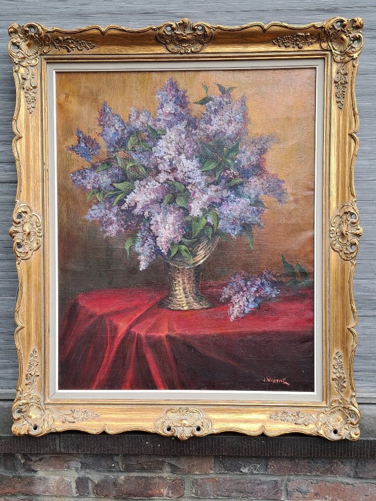 huile sur toile lilas signe j wiliquet, Antiek en Kunst, Ophalen, Doek