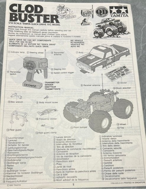 Tamiya QD Clod Buster 1/14RC Monster Truck, Voiture off road, Comme neuf, Enlèvement, Échelle 1:14