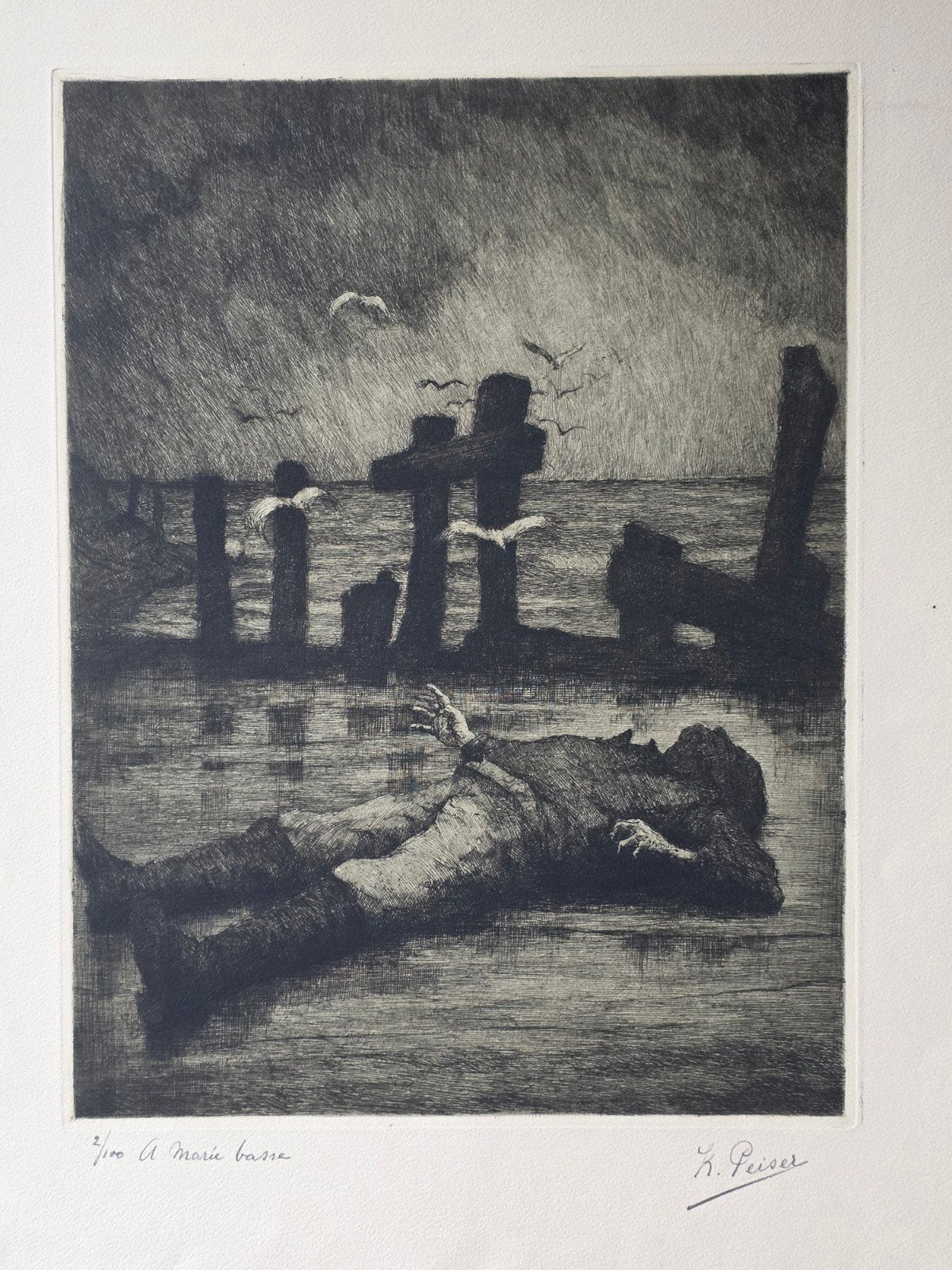 Kurt peiser, Antiek en Kunst, Kunst | Etsen en Gravures, Ophalen of Verzenden, Ets, Gesigneerd