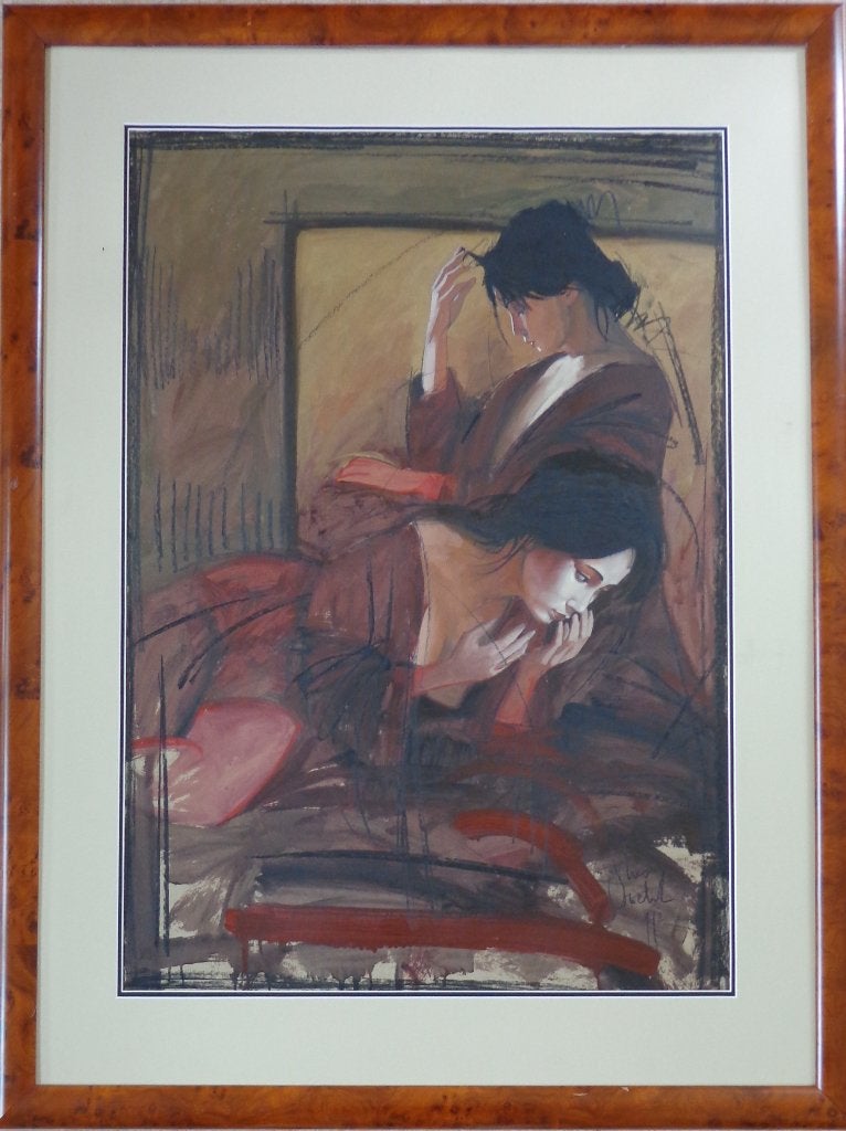 NICO VRIELINK / SENSUELE VROUWEN / OLIEVERF / 128x97cm KADER, Antiquités & Art, Enlèvement, Verre, Signé, Peinture à l'huile
