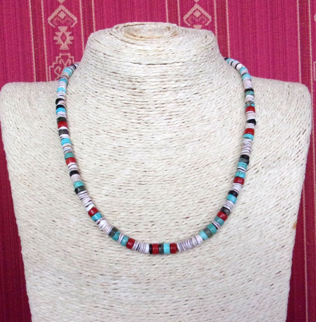 Indiaanse ketting voor man of vrouw turkoois, koraal Surfer, Handtassen en Accessoires, Kettingen, Blauw, Nieuw, Ophalen of Verzenden