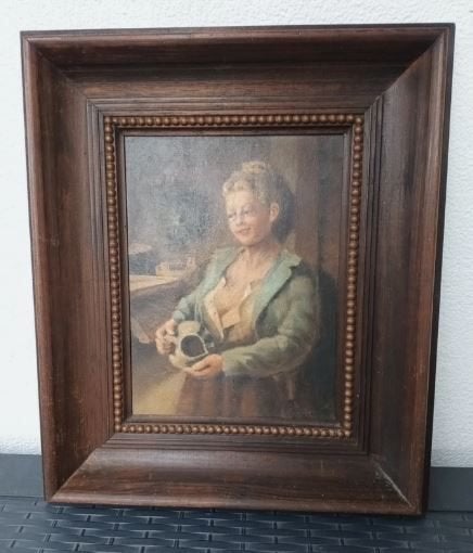 antiek schilderij `` Frivole boerin`` op paneel, Ophalen, Paneel, Portret of Personen, Olieverf