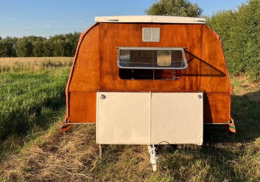 Oldtimer caravan plooibaar 290 kg met keuken, Caravans en Kamperen, Caravans, Particulier, tot en met 4, Frans bed, Omvormbare zithoek