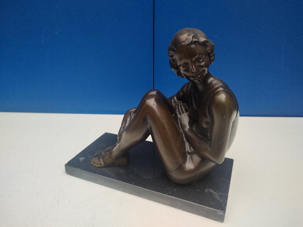 Bronzen beeldje op marmer, Antiek en Kunst, Verzenden