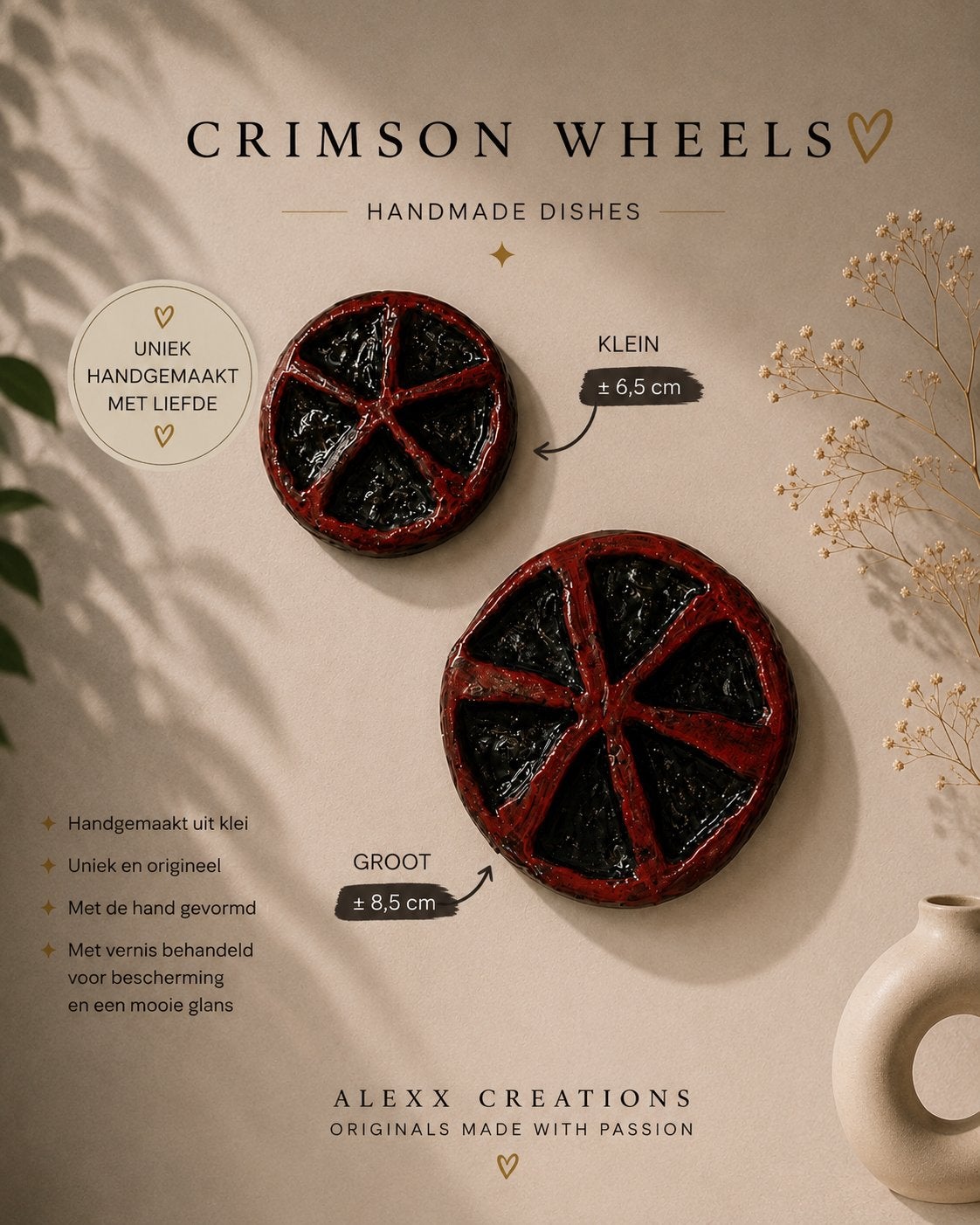 Crimson Wheels | Plats en argile faits à la main, Enlèvement ou Envoi
