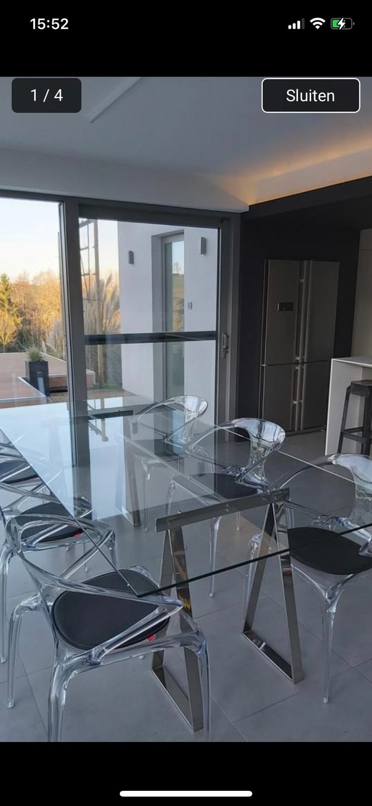 Glazen tafel, Tuin en Terras, Tuinsets en Loungesets, Ophalen, Zo goed als nieuw