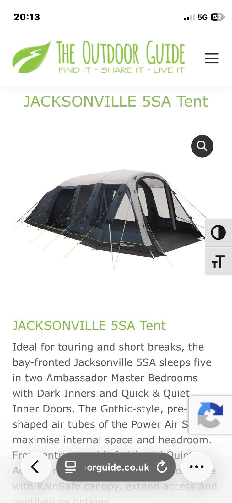 Opblaasbare tent outwell, Caravanes & Camping, Tentes, Comme neuf, Enlèvement