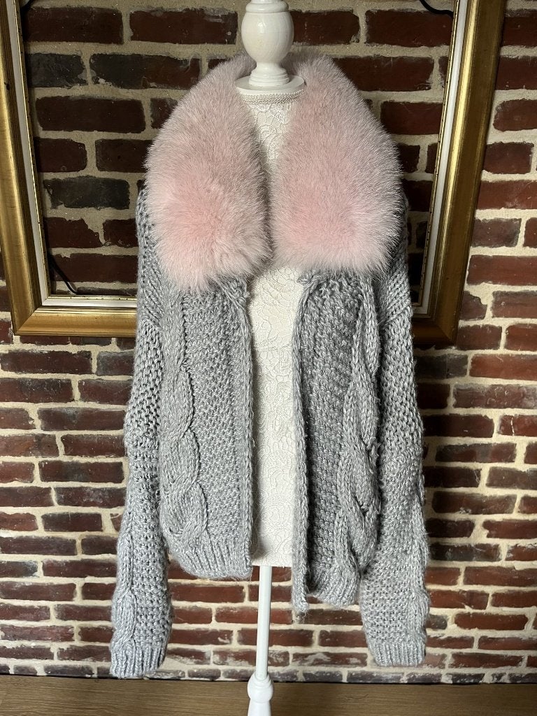 M oversized vest met roze bontkraag, Verzenden, Gedragen, Maat 38/40 (M), Grijs