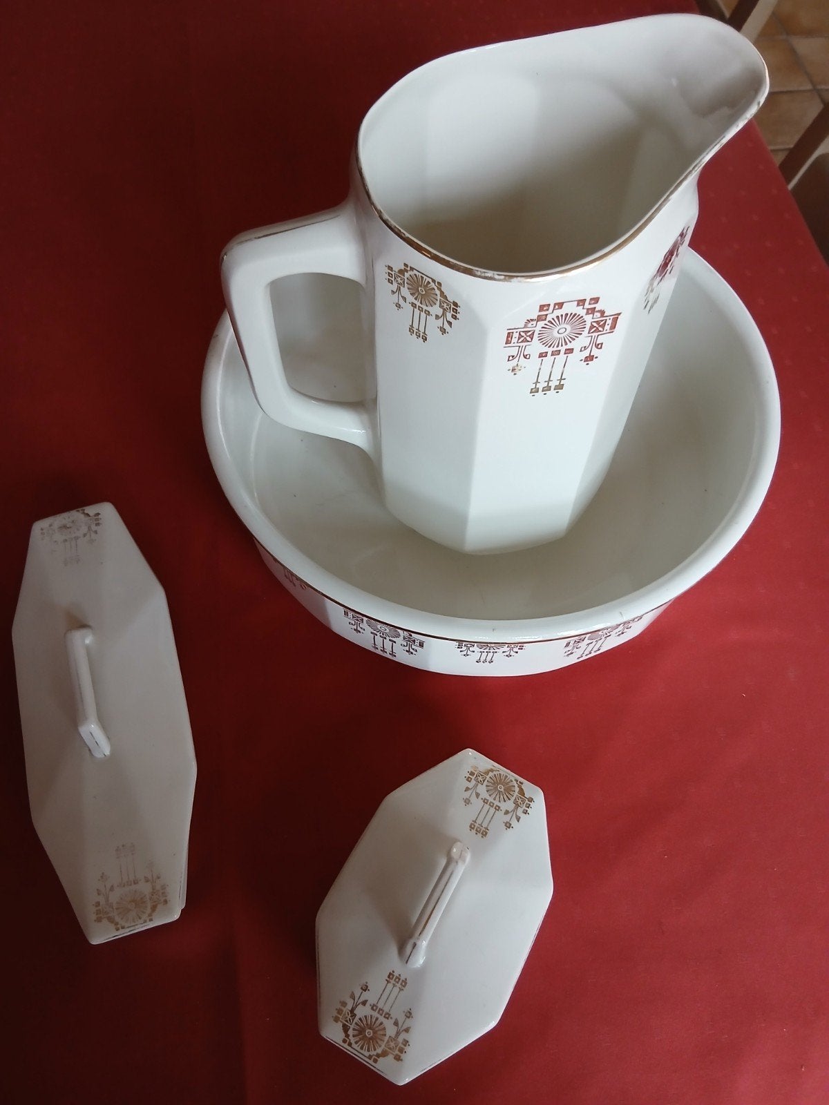art deco lampetstel. wit porcelein met gouden opdruk., Ophalen