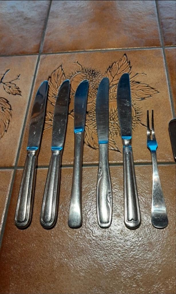 Set van 6 stalen bestek, Ophalen of Verzenden, Gebruikt, Inox of Chroom