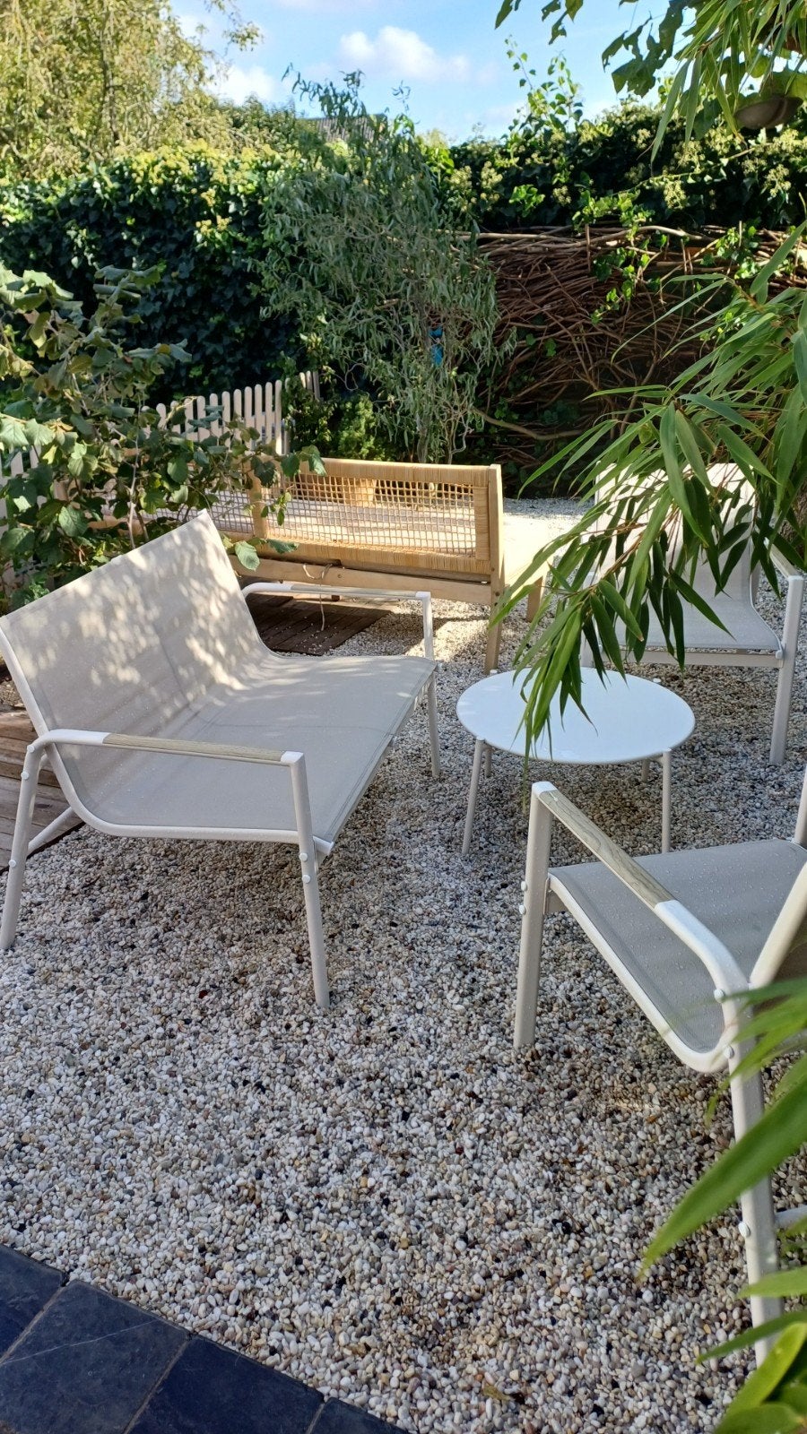 Loungeset Argos staal/ Textileen 4 personen met bijzettafel, Tuin en Terras, Ophalen, Hout, Bijzettafel, Tuinset
