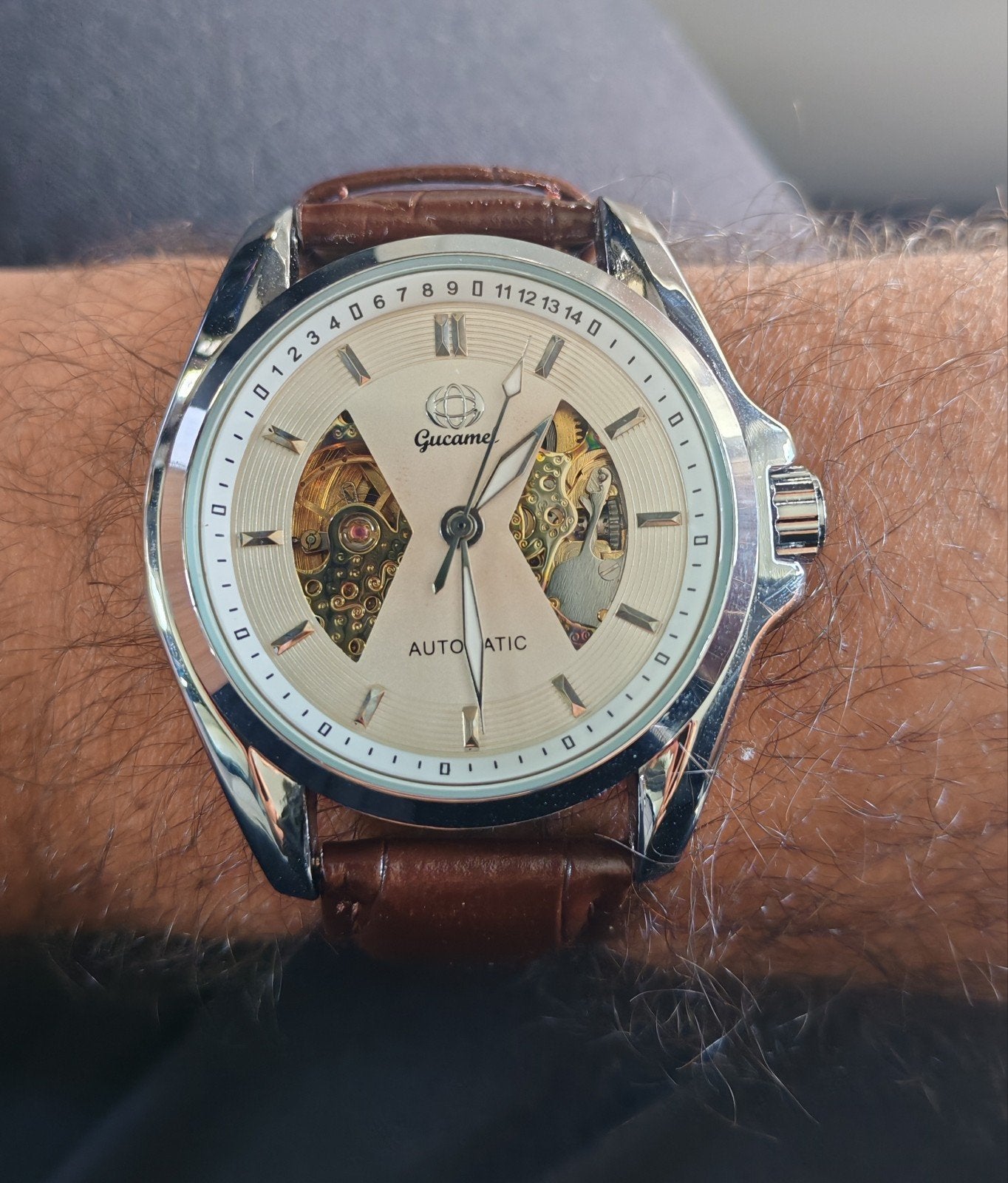 Montre automatique homme Gucamel – Cadran squelette & bracel, Verzenden