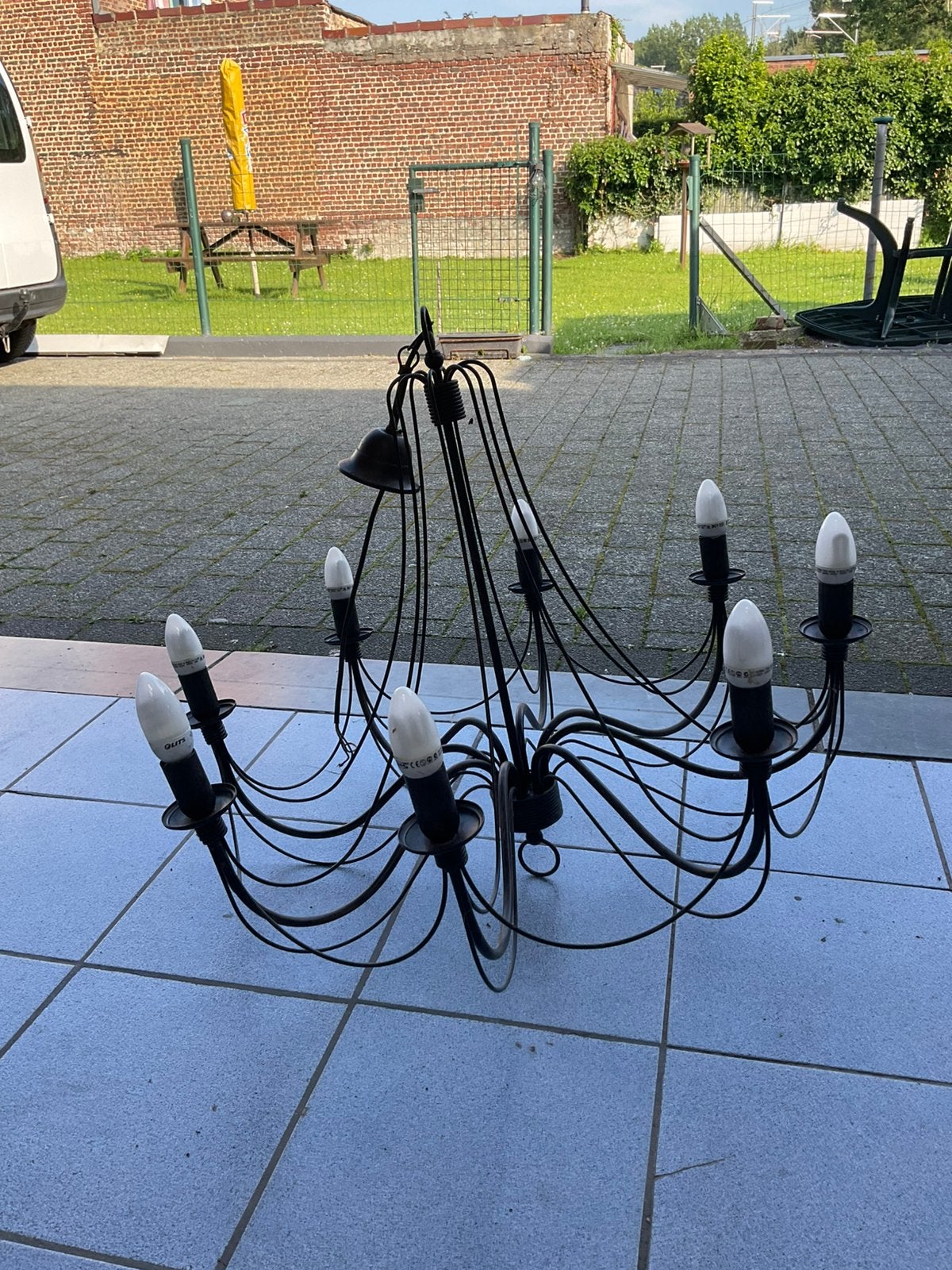 Metalen luster met 8 lampen, Ophalen, Gebruikt, Metaal