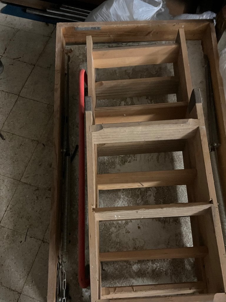 zolderluik met houten trap, Ophalen, Gebruikt, Trap, Opvouwbaar of Inschuifbaar