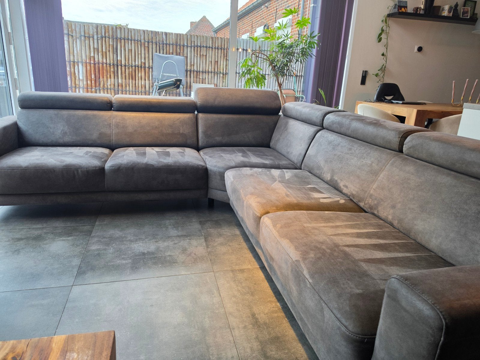 Salon in oliefgroene-grijze kleur, Ophalen, Zo goed als nieuw, Overige materialen, Modern-cosy