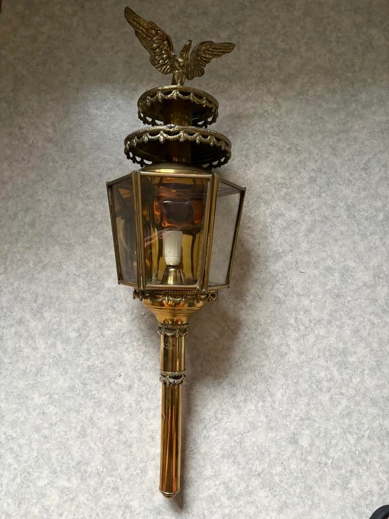 Prachtige antieke koperen wandlantaarn met adelaar, Ophalen of Verzenden