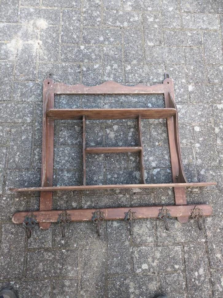 Vintage wand/kruidenrek met bronzen haken, Huis en Inrichting, Keuken | Keukenelementen, Ophalen