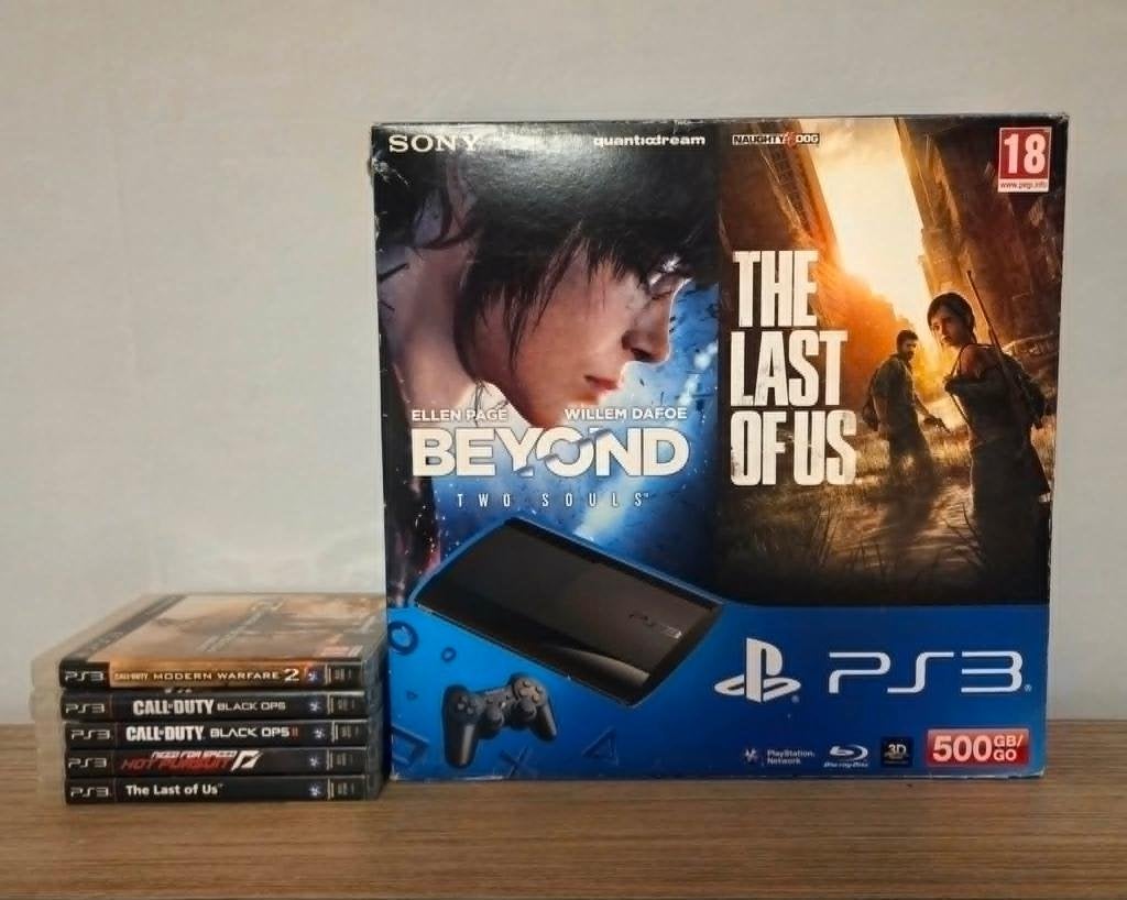 PS3 Slim 500GB + 1 Controller + 5 Games, Games en Spelcomputers, Spelcomputers | Sony PlayStation 3, Met games, Ophalen of Verzenden