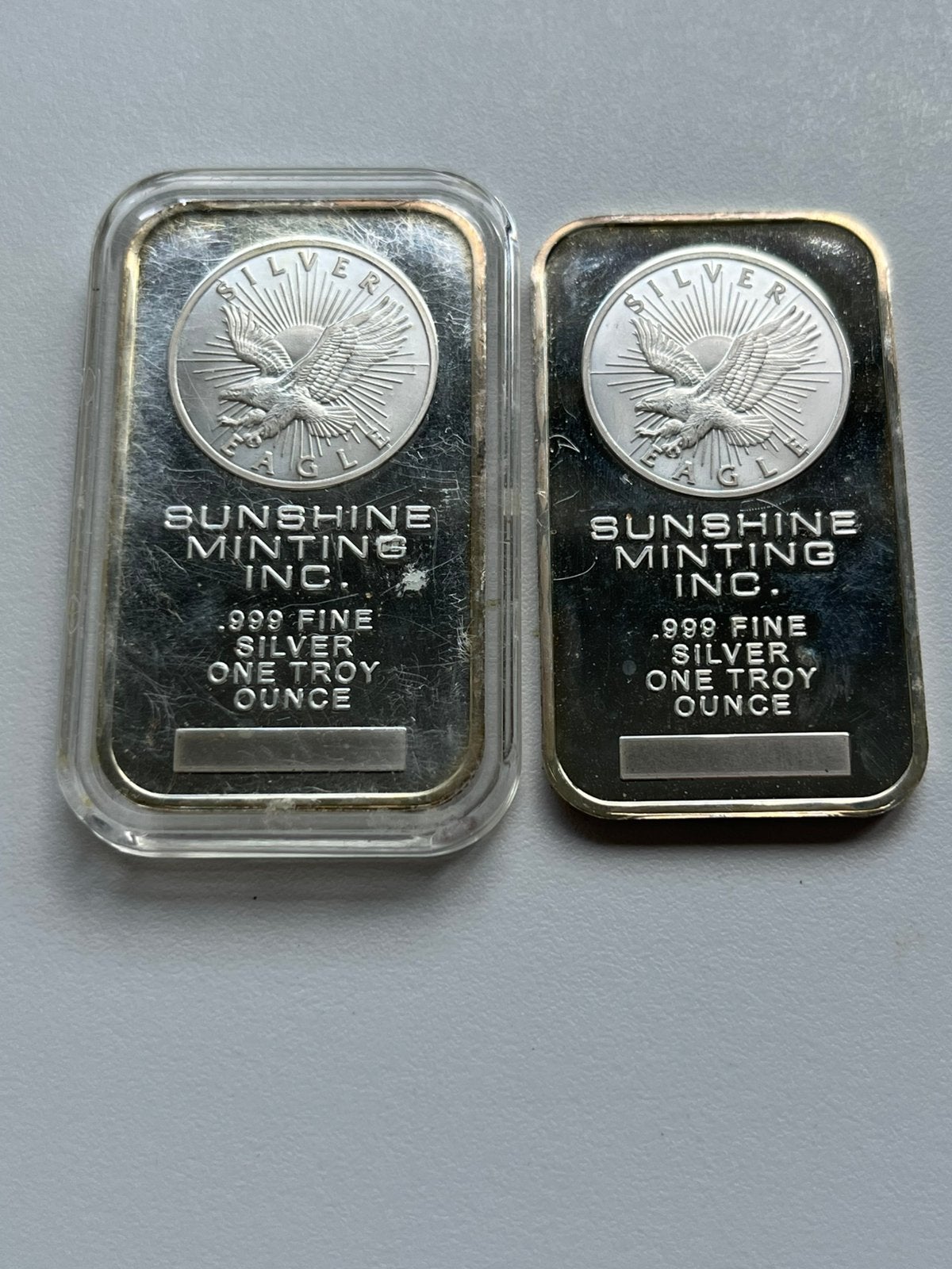2 zilveren baartjes 1oz Sunshine Minting Inc, Ophalen of Verzenden, Zilver