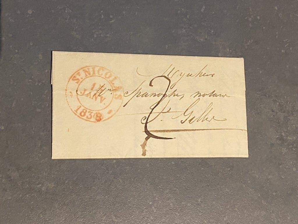 1838 Brief Sint-Niklaas  met inhoud  Spanoghe notaris, Postzegels en Munten, Met envelop, Ophalen of Verzenden, Gestempeld, Gestempeld