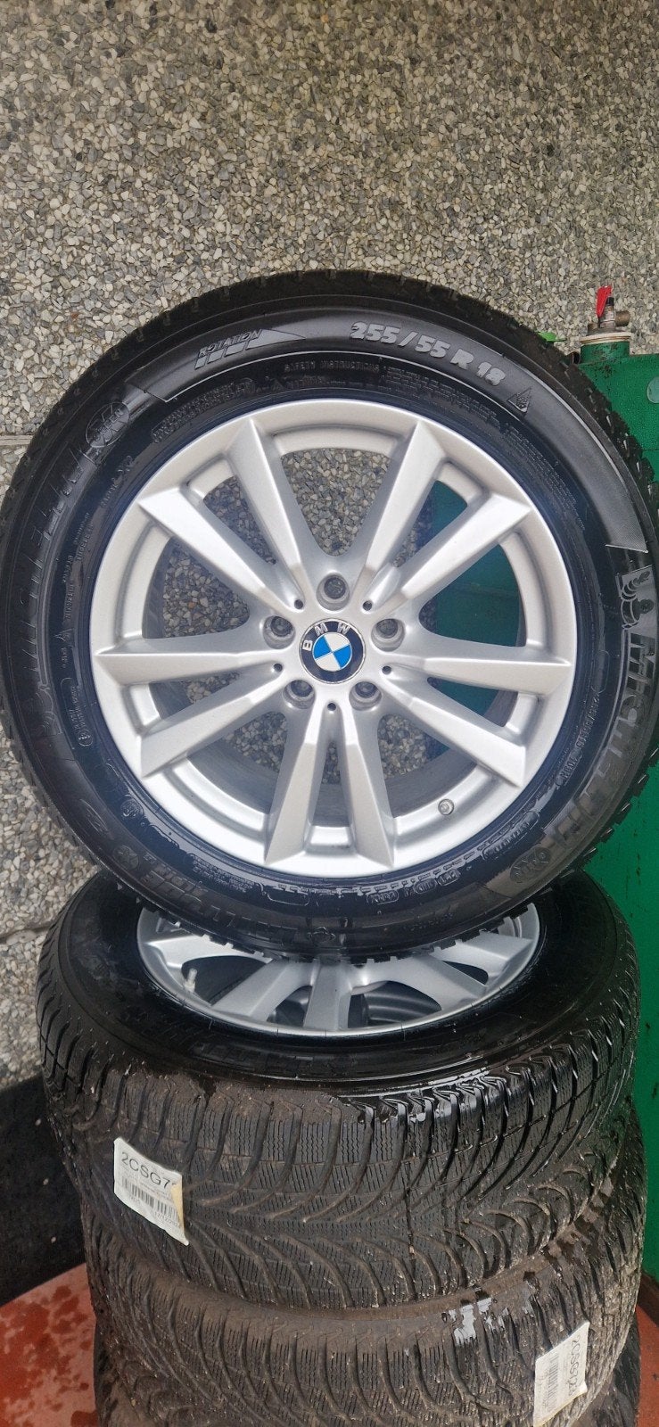 4 velgen met winter band op in goede staat, 18 inch, Gebruikt, 255 mm, Banden en Velgen