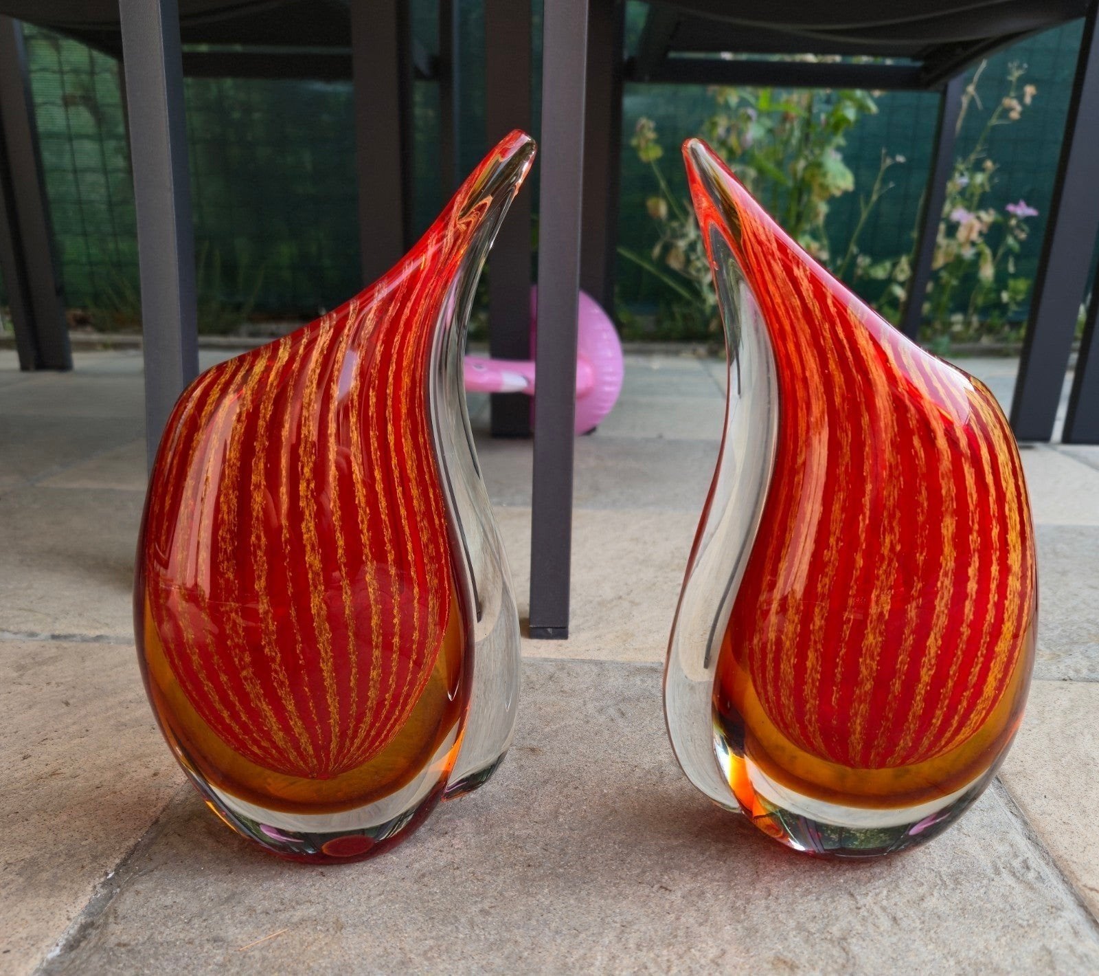 stel zware kristallen murano multicolor vazen met gold flake, Ophalen