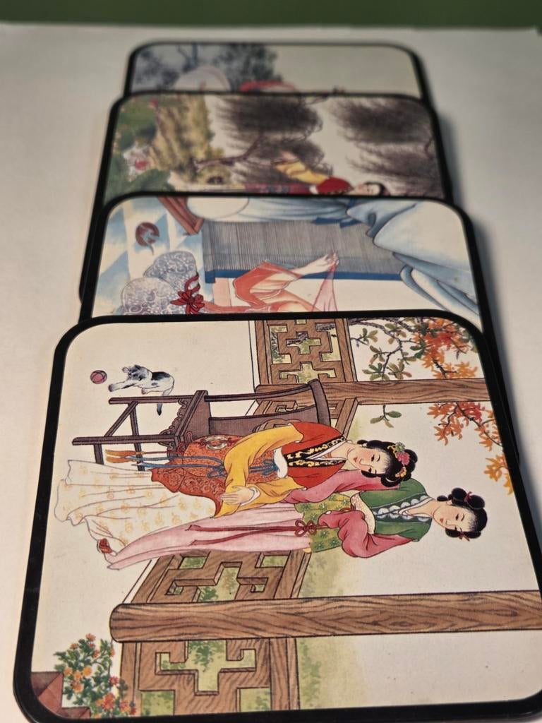 Set van 4 Chinese onderzetters - klassieke kunstafbeelding., Ophalen of Verzenden, Nieuw, Glas of Kopje