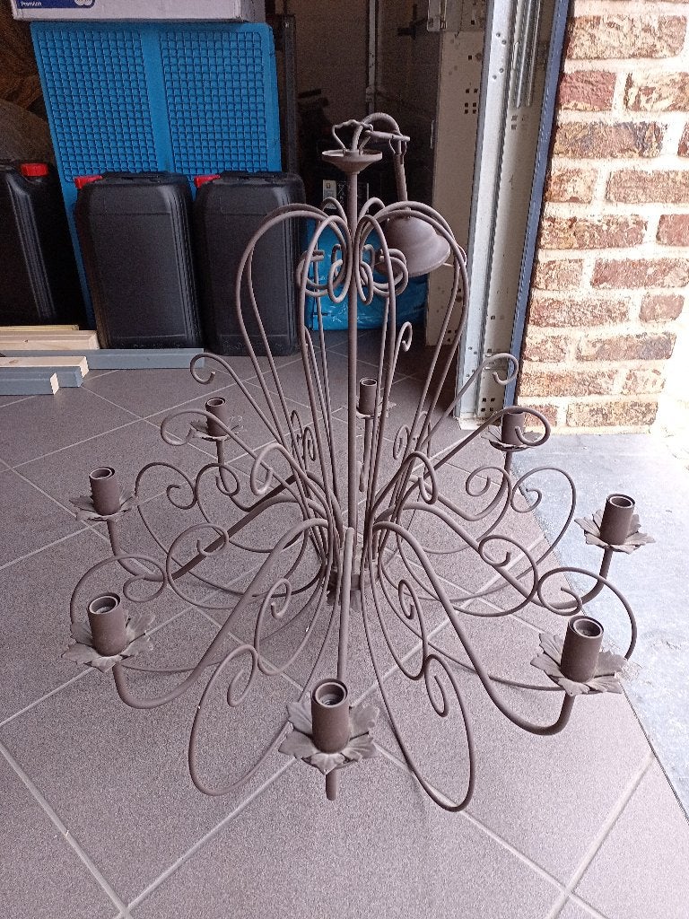 Hanglamp voor 8 lampen in een matte roestkleur., Ophalen, Kroonluchter, Gebruikt, Glas