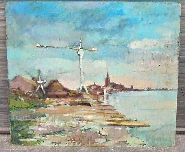 Huile sur panneau paysage signe matthyssens r, Antiek en Kunst, Kunst | Schilderijen | Klassiek, Ophalen of Verzenden