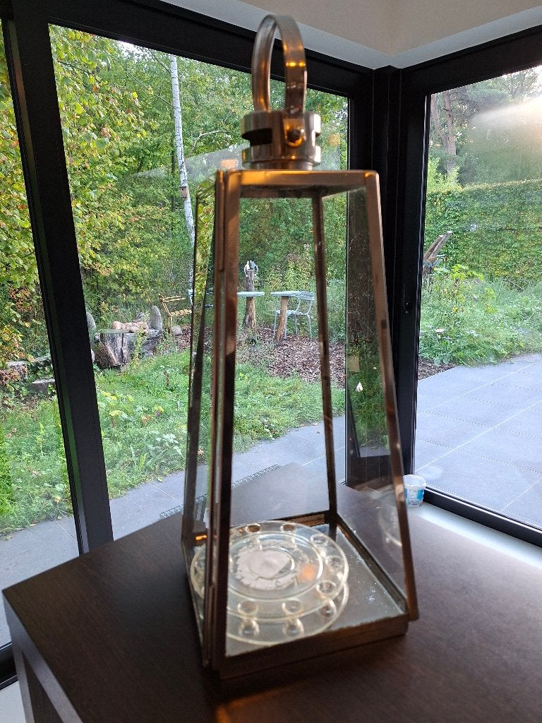 Lanterne pour brûler des bougies, Enlèvement ou Envoi, Verre, Argenté, Lanterne
