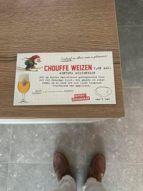 kieine reclame karton Chouffe weizen Chouffe de froment, Ophalen of Verzenden, Nieuw, Reclamebord, Plaat of Schild, Overige merken