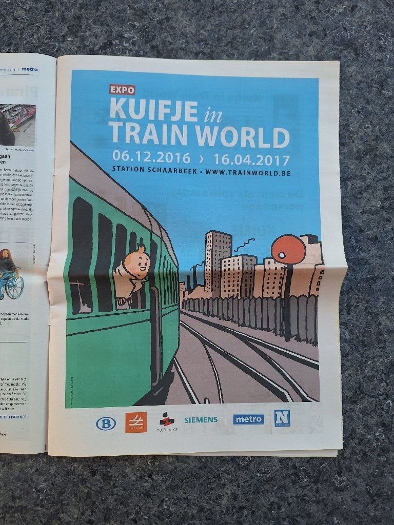 Hergé Kuifje Trainworld - Krant Metro met bijlage (2016), Enlèvement ou Envoi, Tintin, Comme neuf, Autres types