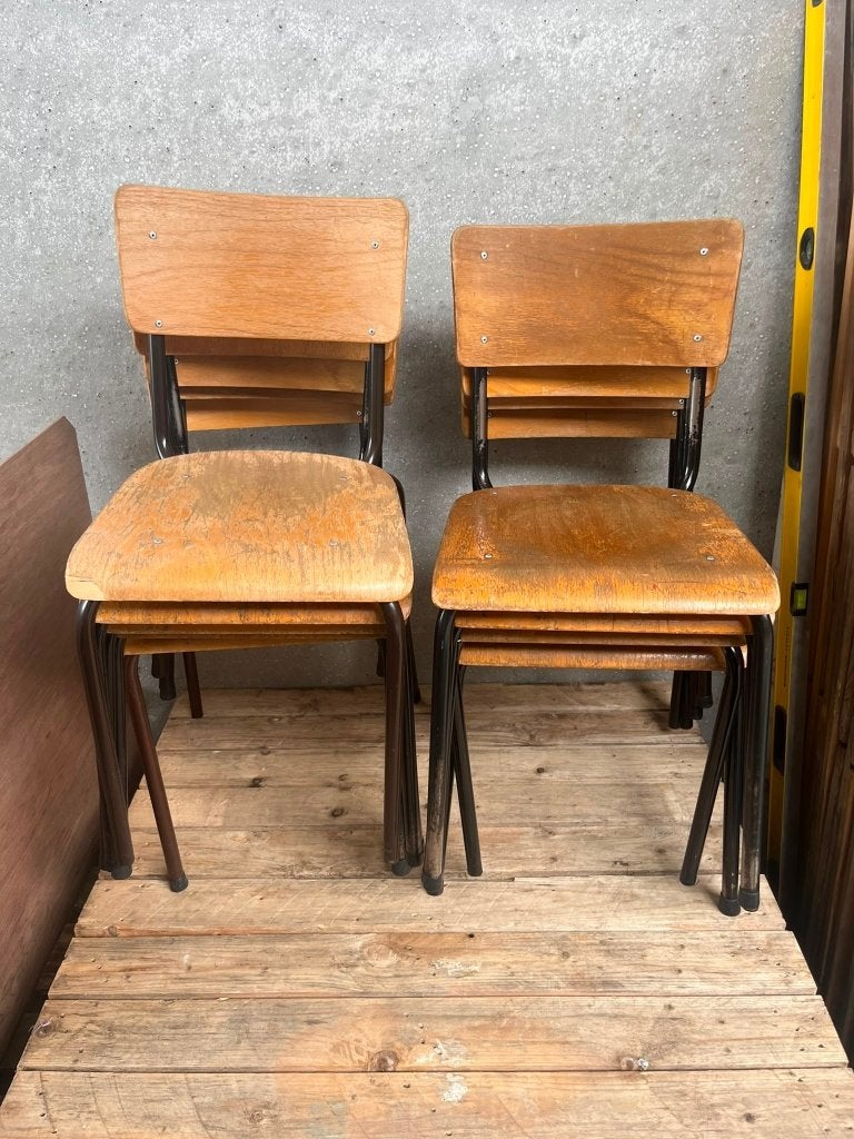 vintage schoolstoelen, Huis en Inrichting, Stoelen, Ophalen, Gebruikt, Hout, Vintage