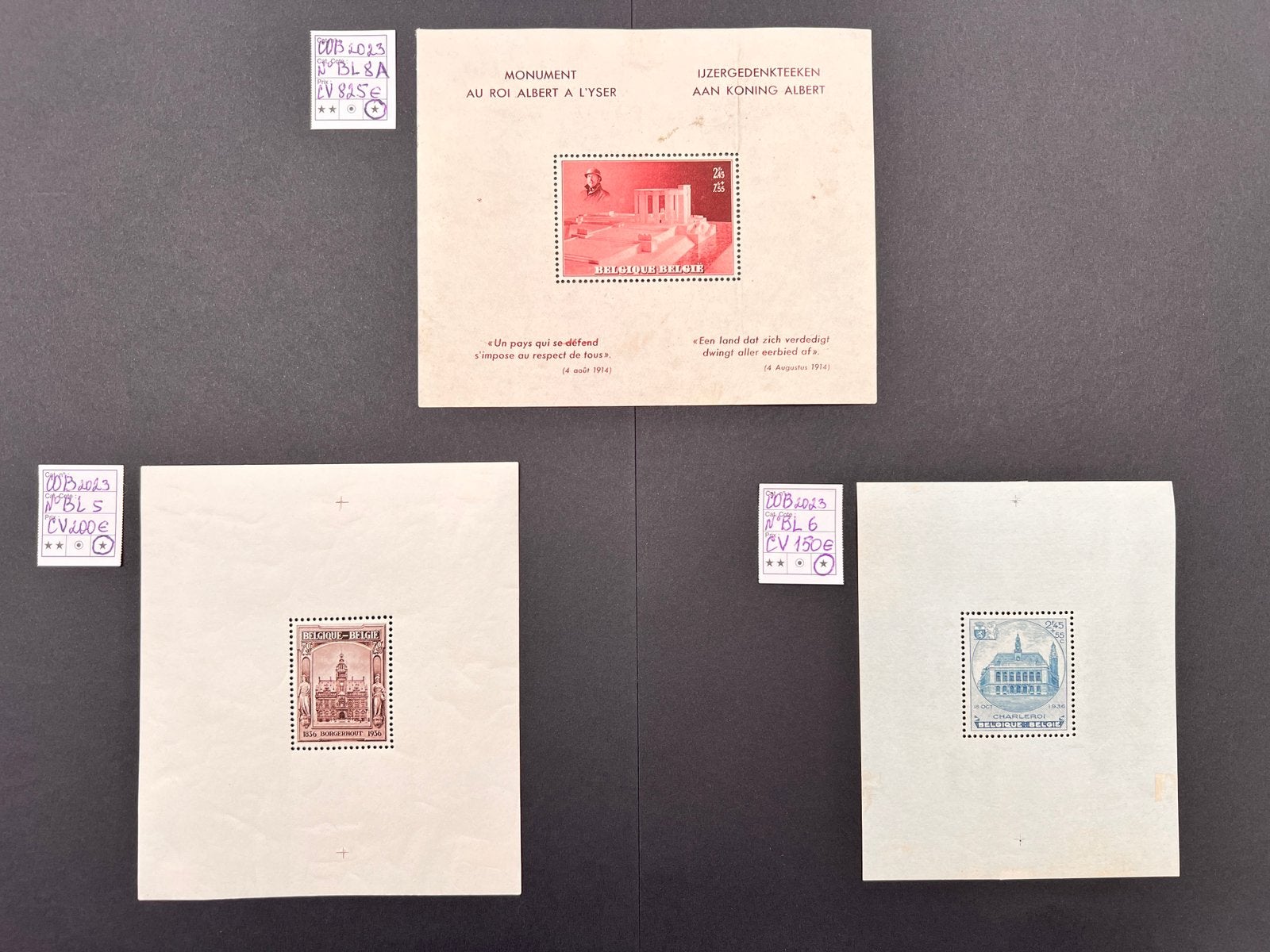 Belgique – Blocs anciens BL5, BL6 & BL8A (rare!), Enlèvement ou Envoi, Non oblitéré, Autre, Trace d'autocollant