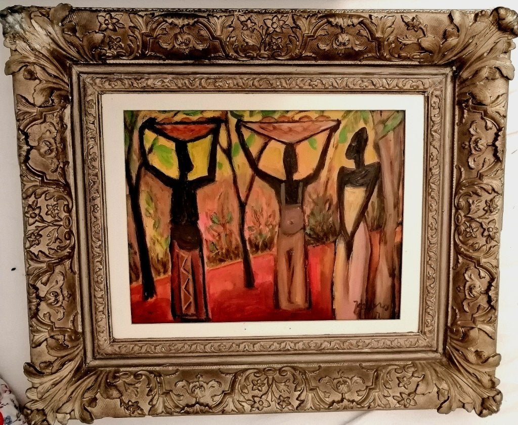 Jespers'51 "" Afrikaanse scene "" olieverf, Antiek en Kunst, Verzenden, Olieverf