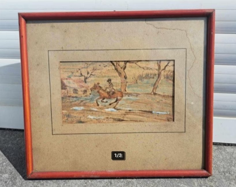 dessin aquarelle monograme emile gervais, Antiek en Kunst, Kunst | Tekeningen en Fotografie, Tekening, Aquarel, Ophalen of Verzenden
